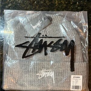 Stussy Gray Knit Beanie with Logo